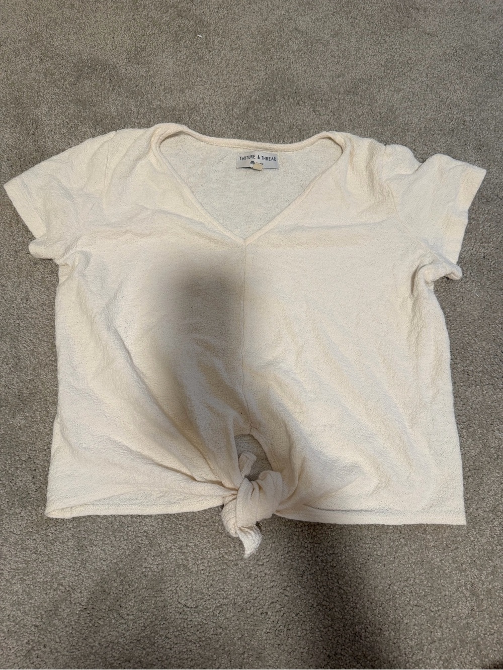 Madewell Cream V-Neck Tie-Front Short Sleeve Tee